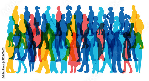 Abstract people silhouettes. Colorful persons transparent vector illustration. Diverse human crowd pattern. Community, society, different cultures population. Multicultural International right concept
