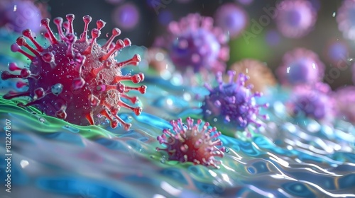 An infographic explaining the role of enzymes in the immune systems response to viral infections, using 3D models photo