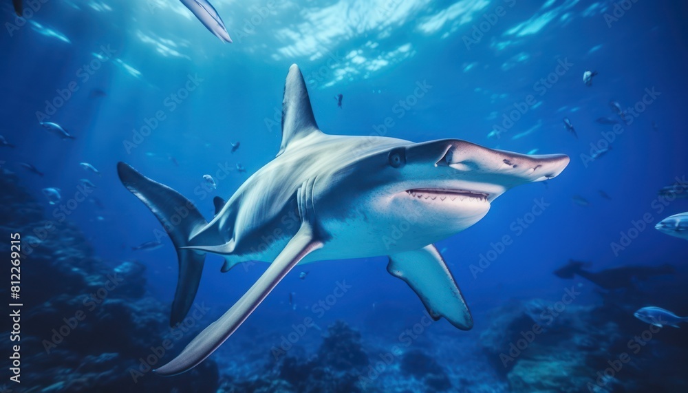 Obraz premium The great White Shark in the ocean, portrait of White shark hunting prey in the underwater