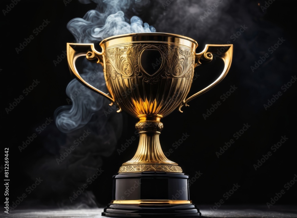 Trophy cup with smoke on a dark background Trophy cup with smoke on a dark background
