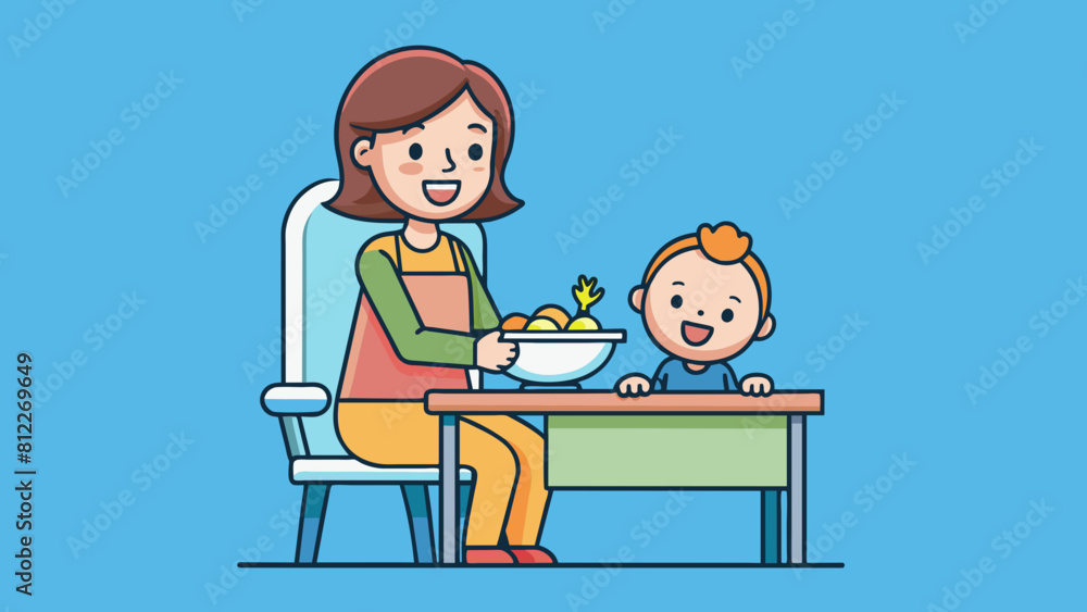 child feeding mother feeds the baby sitting cartoon vector illustration child feeding mother feeds the baby sitting cartoon vector illustration