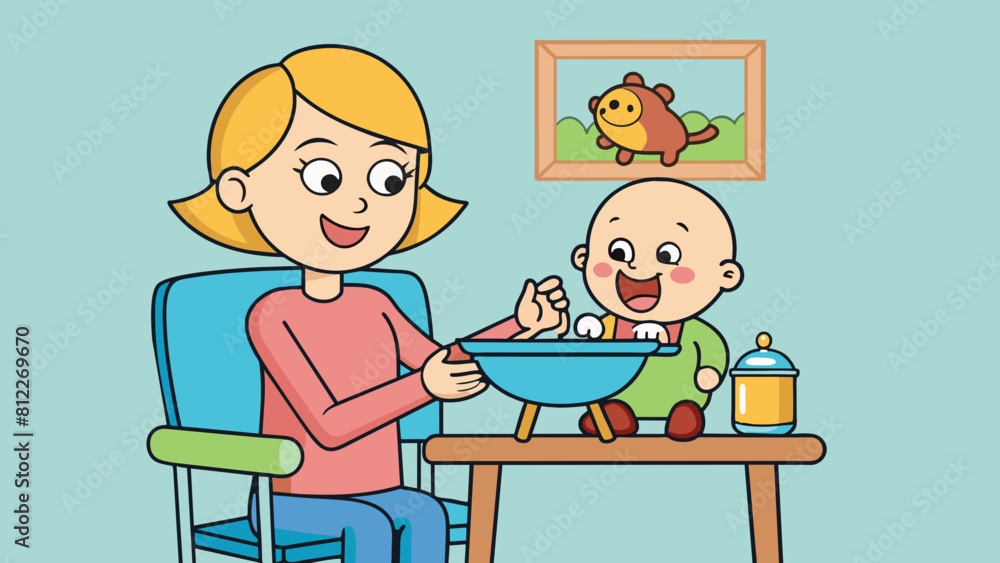 child feeding mother feeds the baby sitting cartoon vector illustration child feeding mother feeds the baby sitting cartoon vector illustration