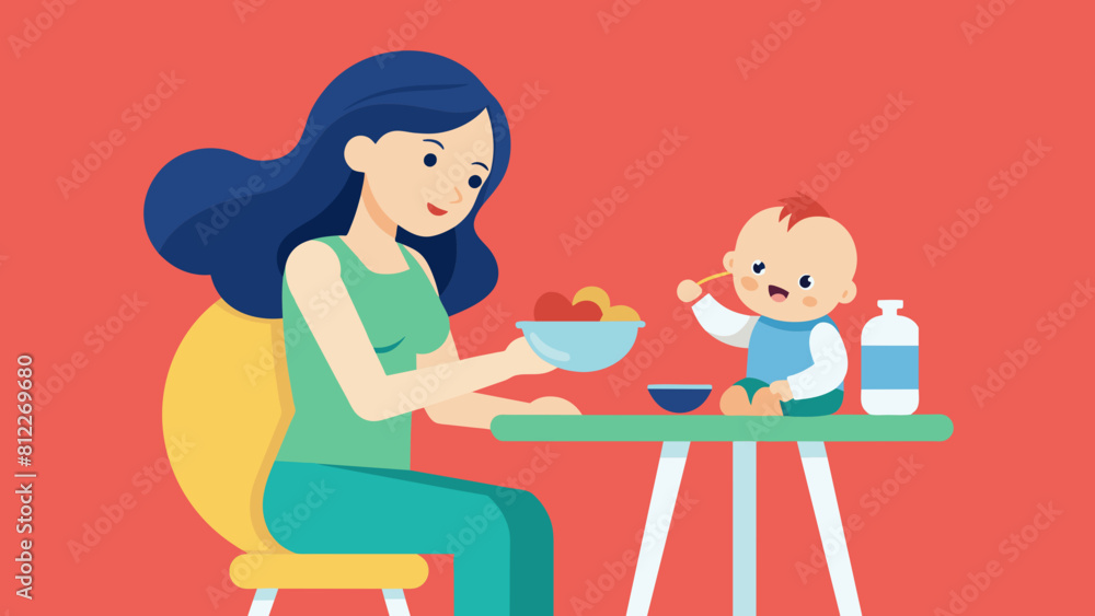 child feeding mother feeds the baby sitting cartoon vector illustration child feeding mother feeds the baby sitting cartoon vector illustration