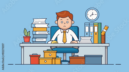 deadlines at work tired office worker man cartoon vector illustration