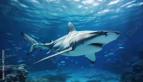 The great White Shark in the ocean  portrait of White shark hunting prey in the underwater