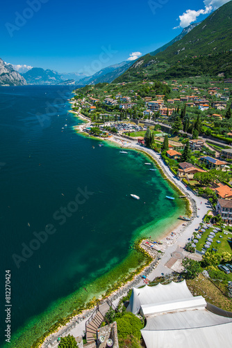 Panoramic View of Malcesine on Lake Garda, Vibrant Lakeside Town in Italy