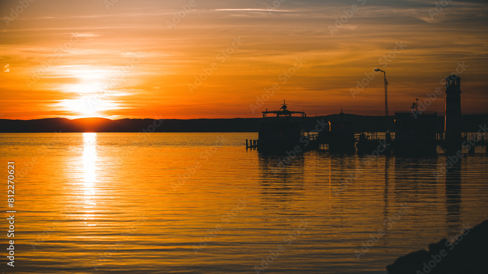 Sunset at Podersdorf, Serene Evening by Lake Neusiedl with Lighthouse View Sunset at Podersdorf, Serene Evening by Lake Neusiedl with Lighthouse View