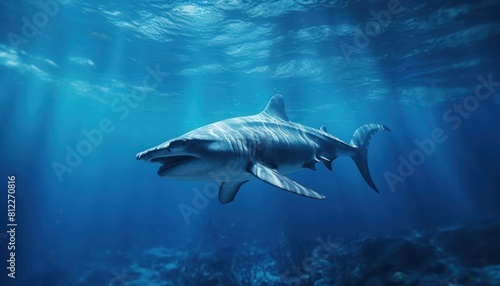 The great White Shark in the ocean  portrait of White shark hunting prey in the underwater