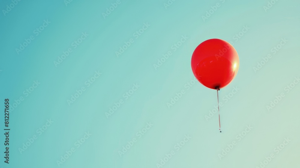 Single red balloon floating against clear blue sky Single red balloon floating against clear blue sky