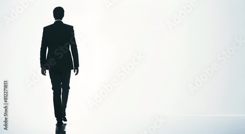 Silhouette Handsome business man walking with his hands in pockets. photo