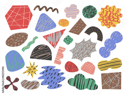 抽象的な形のイラストセット／落書き風のテクスチャ