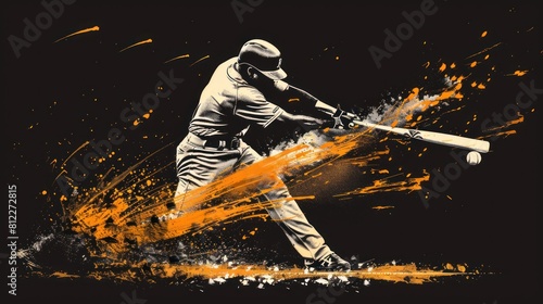 Abstract silhouette of a baseball player on white background. Baseball player batter hits the ball.AI generated photo
