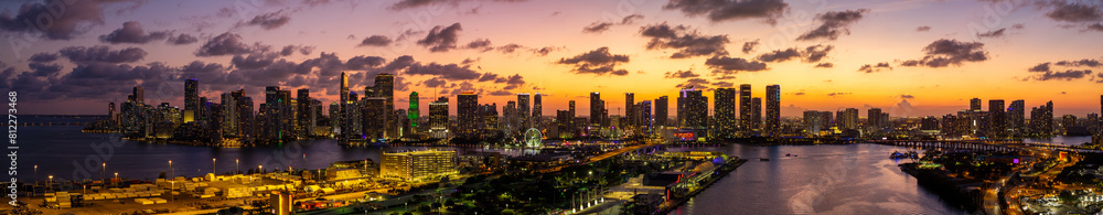 Beautiful aerial panorama Downtown Miami. Image taken in 2024 du