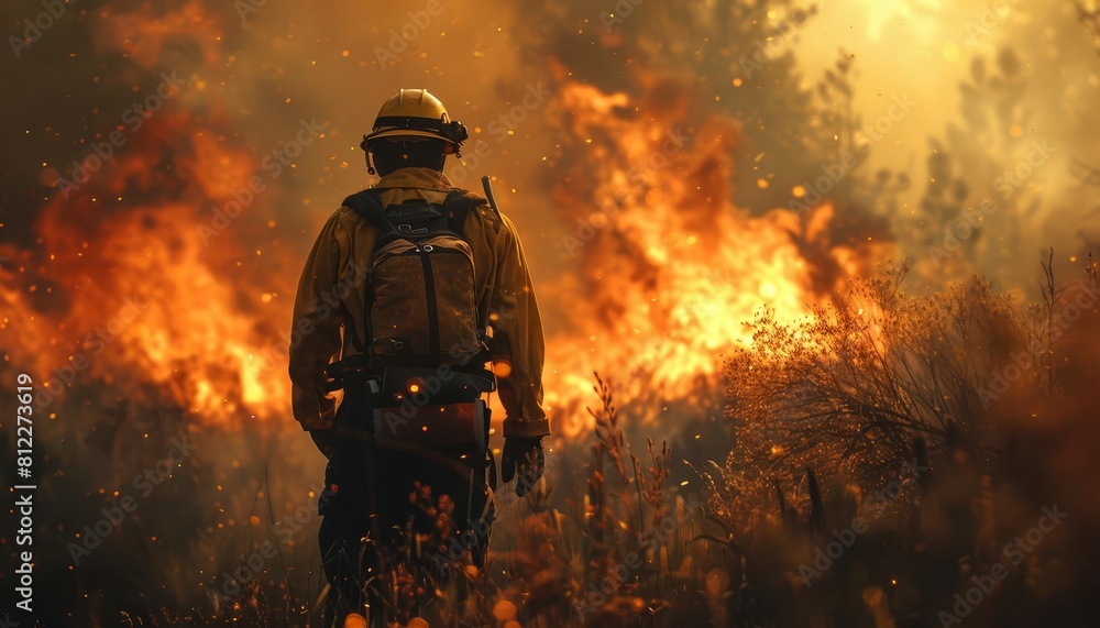 Conceptualize a forest ranger educating the public about fire safety and the importance of responsible land management in preventing wildfires Conceptualize a forest ranger educating the public about fire safety and the importance of responsible land management in preventing wildfires
