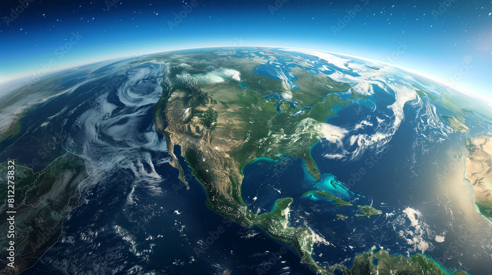 Fototapeta premium Earth From Space - , North America view, atmospheric horizon