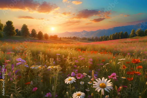 A tranquil springtime meadow brimming with wildflowers. © amna artist