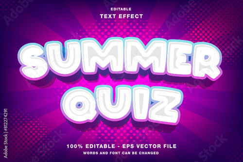 Summer Quiz 3d text style effect template editable