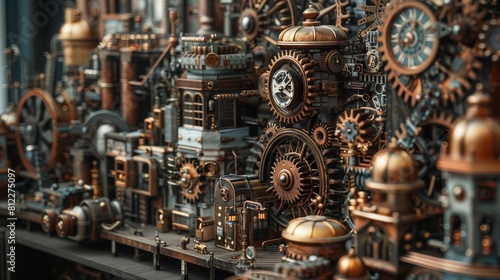 An intricate steampunk diorama of a city powered entirely by interconnected gears and clock mechanisms