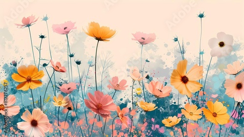 Coastal wildflower photography flat design front view floral snapshots theme water color colored pastel