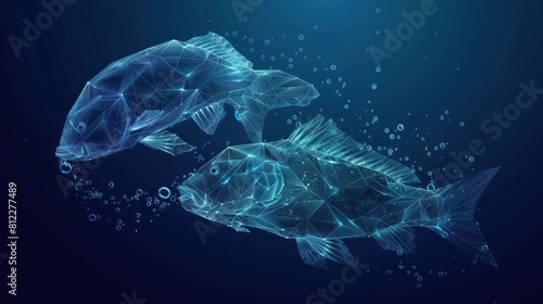 Big fish eat small low poly design, predator and prey abstract geometric image AI generated photo