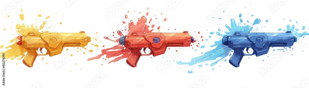 Outdoor water gun fight flat design front view summer fun theme water