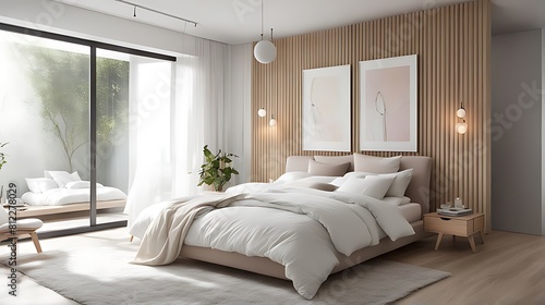  Scandinavian interior design of modern bedroom.  © Land Stock