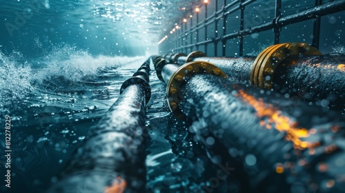 Rusty Industrial Pipelines Extending into Ocean Depths photo