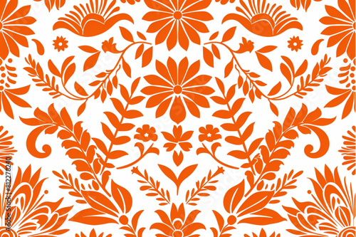 Papel Picado vector design, Mexican paper cut out pattern in orange color, flat white background,