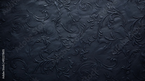 Elegant Black Embossed Floral Pattern Over a Dark Ornamental Background.