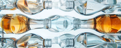 Abstract composition with multiple vodka bottles, creating a pattern of reflections and transparencies, elegant on white photo