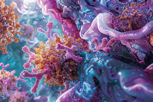 In the clinical environment of a laboratory, an amplified microscope view captures the intricate details of coronavirus structures, emphasizing the imperative of advancing scientif photo