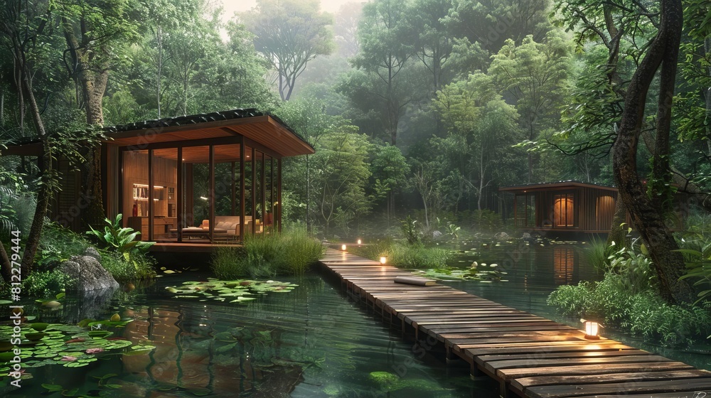 Obraz premium Conceptualize a writers retreat nestled in the countryside, where authors find inspiration in the tranquil surroundings to pen their next masterpiece