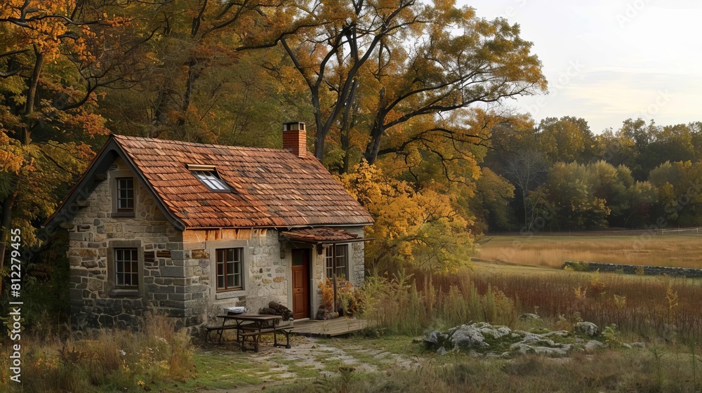 Obraz premium Conceptualize a writers retreat nestled in the countryside, where authors find inspiration in the tranquil surroundings to pen their next masterpiece