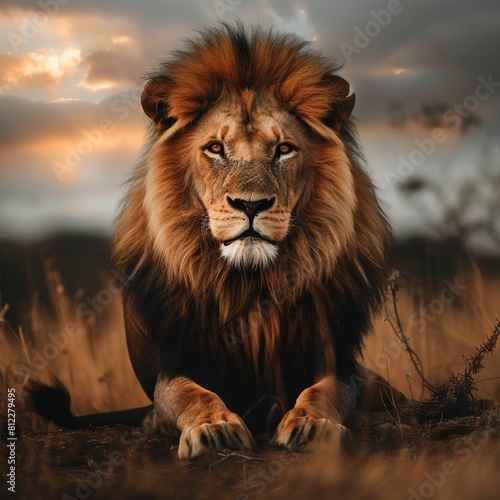 Lion Sitting in Field © Gerges