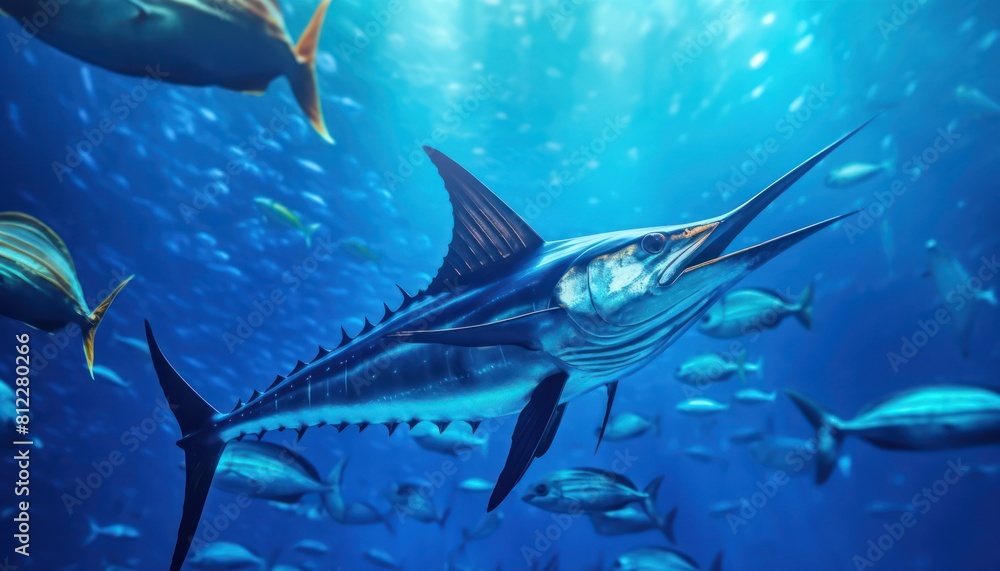 Fototapeta premium Giant Marlin fish in the ocean, beautiful view of marlin fish in the blue ocean
