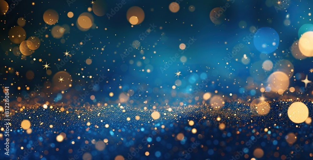 Abstract Background Featuring Dark Blue and Gold Particles, Christmas Golden Light Shine Particles Bokeh on Navy Blue Background, with Gold Foil Texture Accent Abstract Background Featuring Dark Blue and Gold Particles, Christmas Golden Light Shine Particles Bokeh on Navy Blue Background, with Gold Foil Texture Accent