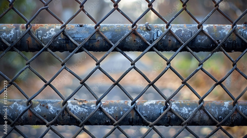 A close up of a rusty fence with some trees in the background, AI A close up of a rusty fence with some trees in the background, AI