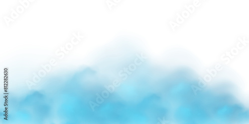 Blue turquoise smoke on white background. Blue smoke border  on transparent background