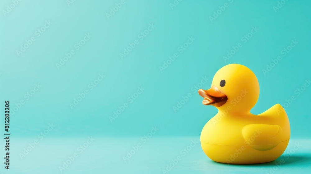 Yellow rubber duck on blue background Yellow rubber duck on blue background