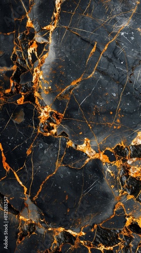 A close up of a black and orange marble surface, AI © starush