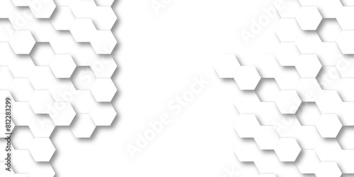 Seamless pattern with hexagon. White Hexagonal Background. Luxury honeycomb grid White Pattern. Vector Illustration. 3D Futuristic abstract honeycomb mosaic white background. geometric mesh cell text.