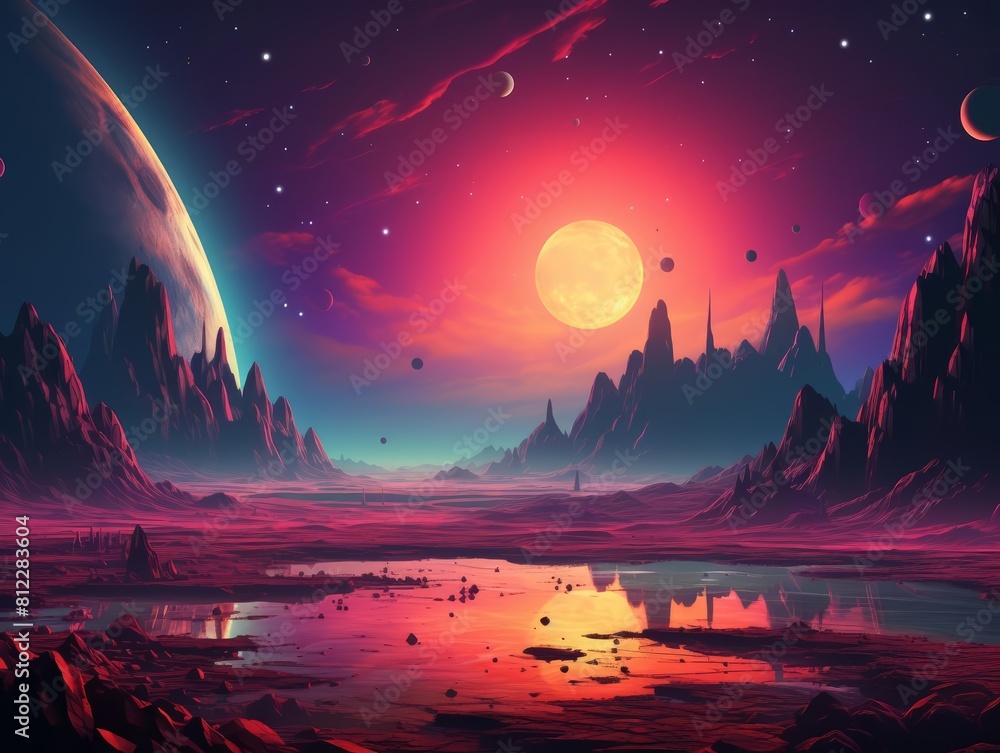 Fantasy landscape of a distant planets crater field