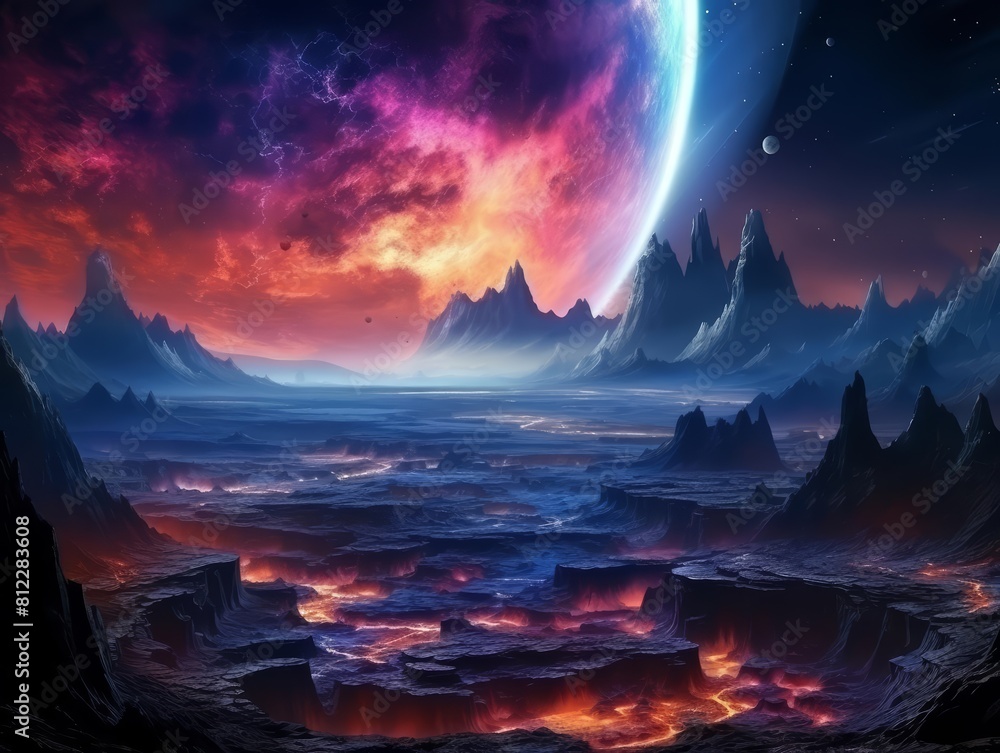 Fantasy landscape of a distant planets crater field Fantasy landscape of a distant planets crater field