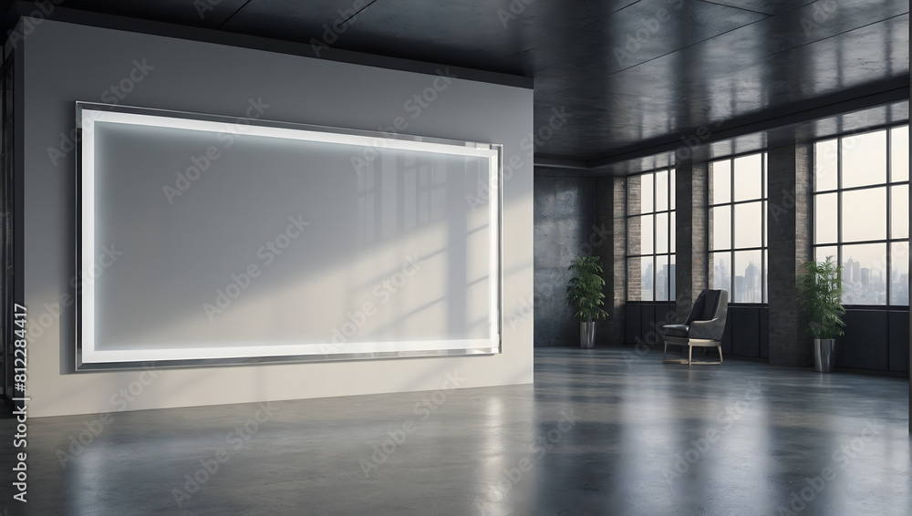 billboard on the wall, blank mockup frame on wall in modern office interior design in 3d style. illustration generative ai billboard on the wall, blank mockup frame on wall in modern office interior design in 3d style. illustration generative ai
