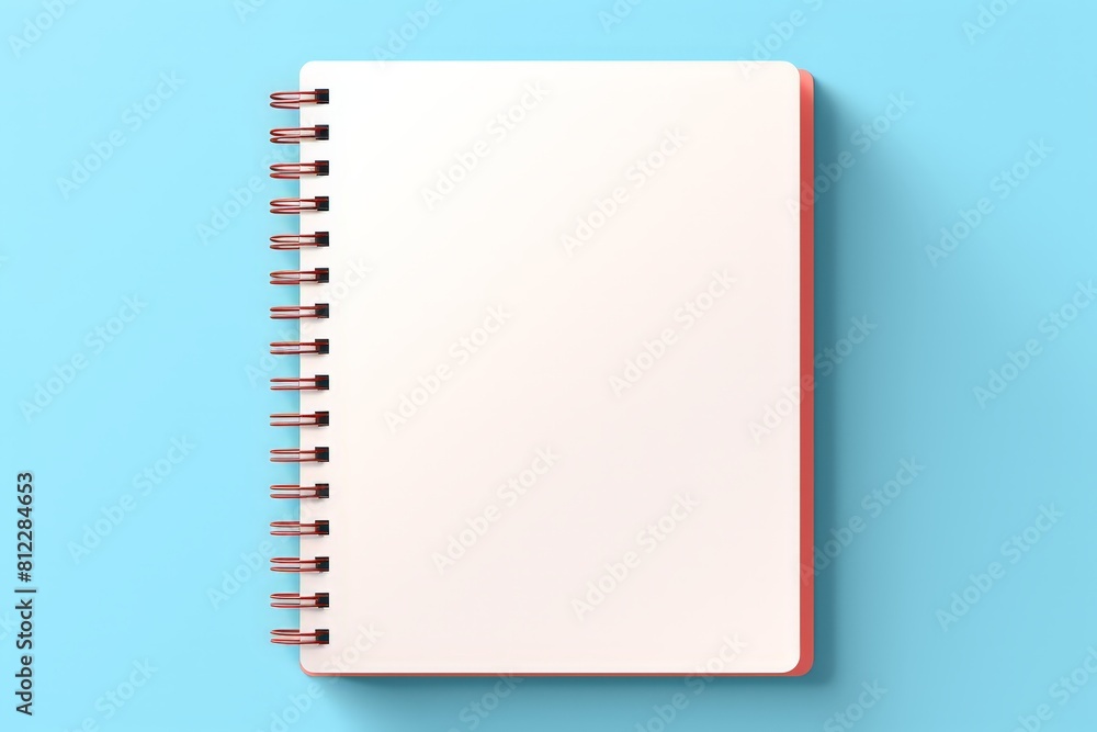 Simple and clean image of an open blank spiral notebook with a blue background, perfect for notes or sketches. Simple and clean image of an open blank spiral notebook with a blue background, perfect for notes or sketches.