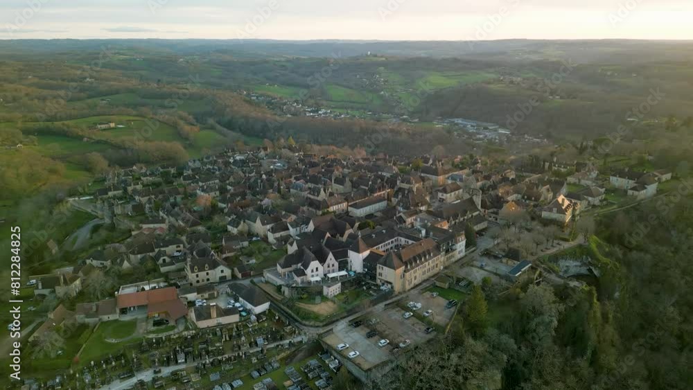 French countryside in Domme France sunset and golden hour drone flyover French countryside in Domme France sunset and golden hour drone flyover