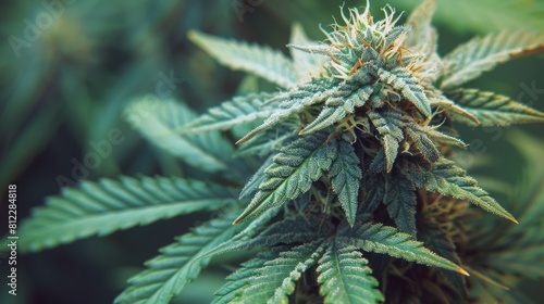 A close up of a marijuana plant with leaves and stems  AI