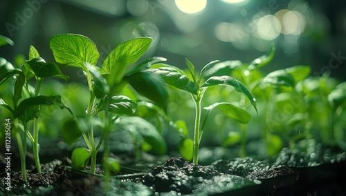 Spotlight innovation  A futuristic image of blank seedlings being grown hydroponically  signaling a new era of sustainable agriculture.