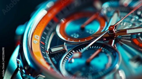 Close-Up of Watch on Blue Background photo