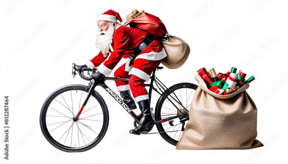 claus fast racer bag road rushing white space santa huge panorama funny banner wide big copy christmas racing carbon background hurry late crazy jute bicycle bike abstract red isolated hilarious
